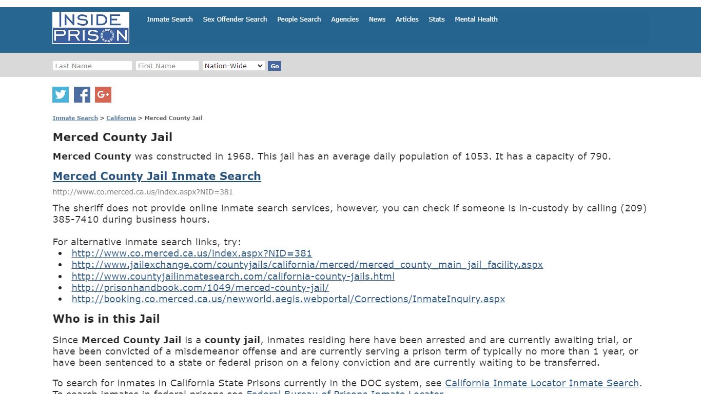 Merced County Jail - California - Inmate Search